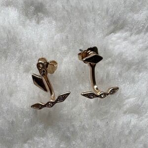 Gold Tone Ear Jacket‎ Earrings With Rhinestone Accent, Stud Earring Back